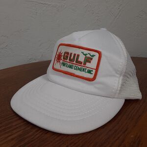 Vtg Gulf Portland Cement Hat Adult White Adjustable Mesh Trucker Cap